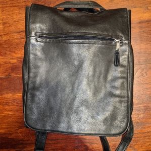 Black real leather backpack